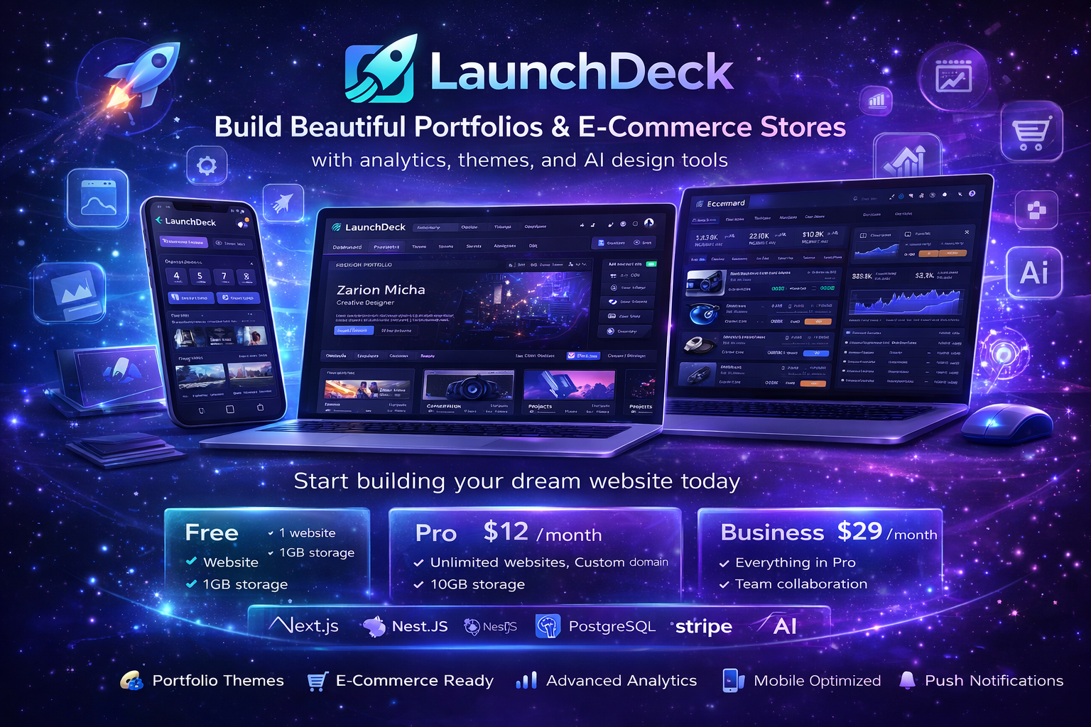 LaunchDeck - Full SaaS Portfolio & E-Commerce Platform